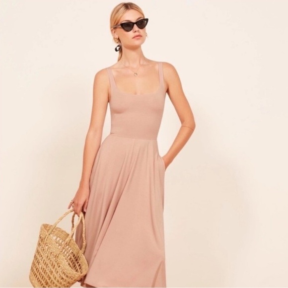 Reformation Rue Knit Blush Pink Midi Dress Size Large. - Picture 1 of 6